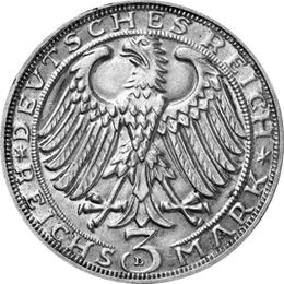 Jaeger 332 Weimarer Republik 3 Reichsmark Albrecht Dürer 1928