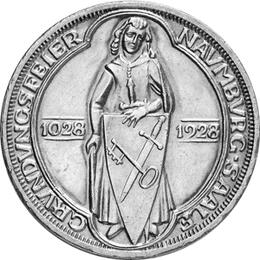 Jaeger 333 Weimarer Republik 3 Reichsmark Stadtrecht Naumburg 1928