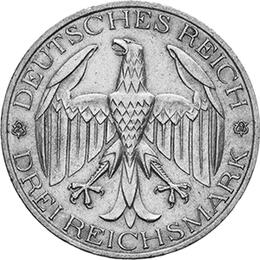 Jaeger 337 Weimarer Republik 3 Reichsmark Vereinigung Waldeck Preussen 1929