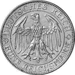 Jaeger 339 Weimarer Republik 5 Reichsmark Meissen 1929
