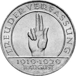 Jaeger 340 Weimarer Republik 3 Reichsmark Weimarer Verfassung 1929