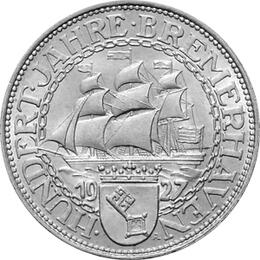 Jaeger 326 Weimarer Republik 5 Reichsmark Bremerhaven 1927