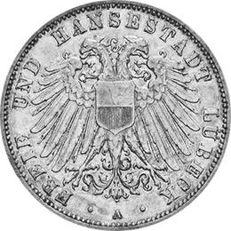 Jaeger 82 Lübeck 3 Mark großes Wappen 1908-1914