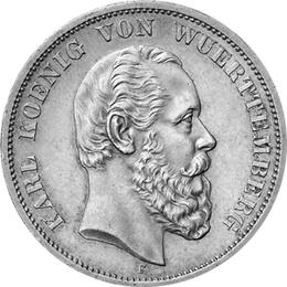 Jaeger 173 Württemberg 5 Mark Karl 1874-1888