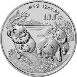 China Panda 12 Unzen 1996 Silberpanda 100 Yuan