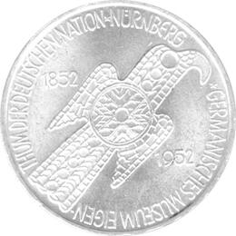 5 DM Silber Gedenkmünze Germanisches Museum 1952