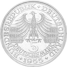 5 DM Silber Gedenkmünze Markgraf Baden 1955
