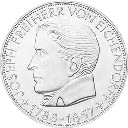 5 DM Silber Gedenkmünze Freiherr Eichendorff 1957