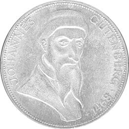 5 DM Silber Gedenkmünze Johannes Gutenberg 1968