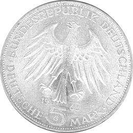 5 DM Silber Gedenkmünze Johannes Gutenberg 1968