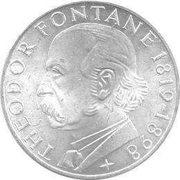 5 DM Silber Gedenkmünze Theodor Fontane 1969
