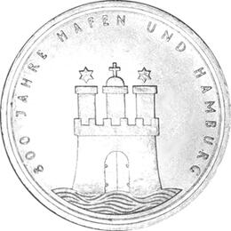 10 DM Silber Gedenkmünze Hafen Hamburg 1989