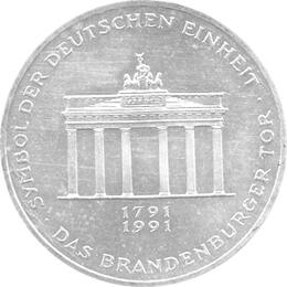10 DM Silber Gedenkmünze Brandenburger Tor 1991