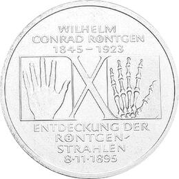 10 DM Silber Gedenkmünze Conrad Röntgen 1995