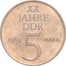 DDR 1969 5 Mark Gedenkmünze 20 Jahre DDR
