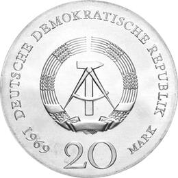 DDR 1969 20 Mark Silber Gedenkmünze Johann Wolfgang Goethe