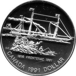 Canada Silber Gedenkmünze 1 Dollar Schiff Frontenac 1991