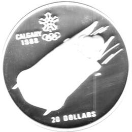 Canada Silber Calgary 1988 20 Dollar Bobsleigh PP