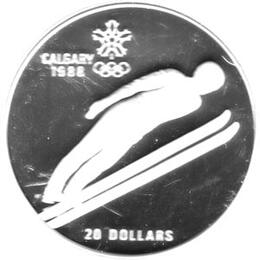 Canada Silber Calgary 1988 20 Dollar Ski Jumping PP