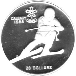 Canada Silber Calgary 1988 20 Dollar Downhill Skiing PP