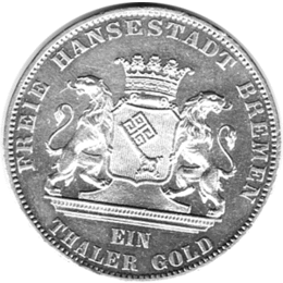 Altdeutschland Hansestadt Bremen Taler 1865