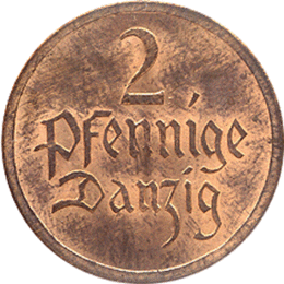 Freie Stadt Danzig 2 Pfennig 1923 1926 1937
