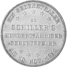 Freie Stadt Frankfurt Silber Taler 1859 Schiller Geburtstag
