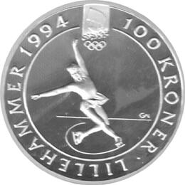 Norwegen 100 Kronen Silber Lillehammer 1994