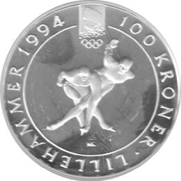 Norwegen 100 Kronen Silber Lillehammer 1994
