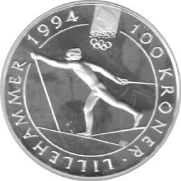 Norwegen 100 Kronen Silber Lillehammer 1994
