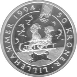 Norwegen 50 Kronen Silber Lillehammer 1994
