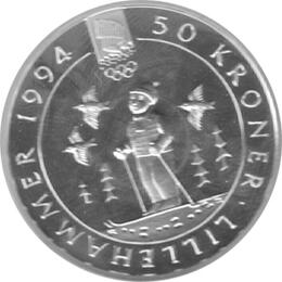 Norwegen 50 Kronen Silber Lillehammer 1994