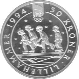 Norwegen 50 Kronen Silber Lillehammer 1994