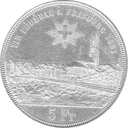 5 Franken Schützentaler Freiburg 1881