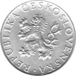 10 Korun, Tschechoslowakei, 1955,  Kniender Soldat mit Kind