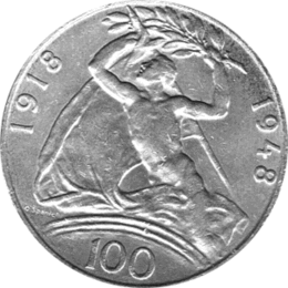 100 Korun, Tschechoslowakei, 1948, 30 Jahre Unabhänigkeit
