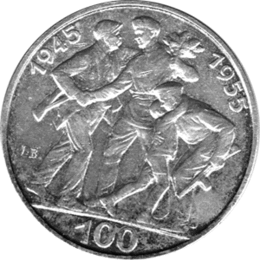 100 Korun, Tschechoslowakei, 1955, 10 Jahre Befreiung