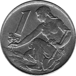 1 Korun, Tschechoslowakei, 1990, Kulturfrau beim Pflanzen eines Lindensetzlinges