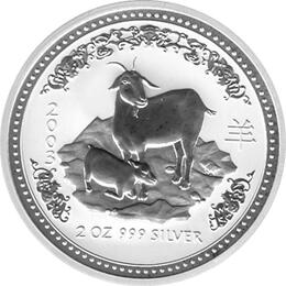 Lunar I Silbermünze Australien Ziege 2 Unzen 2003 Perth Mint