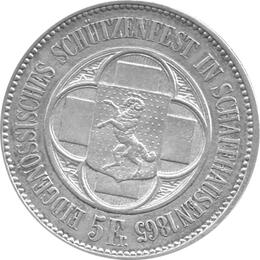 Schweiz 5 Franken 1865 Schaffhausen Schützentaler