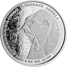 ^Congo Silbermünze 1 Unze Silverback Gorilla 2020