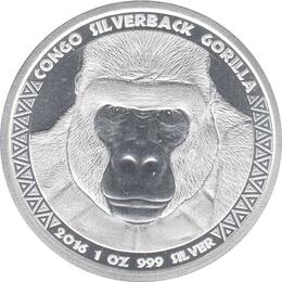 Congo Silbermünze 1 Unze Silverback Gorilla 2016