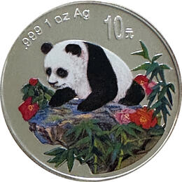 1 Unze China Panda 1999 Silbermünze in Farbe