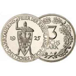 Weimarer Republik 1925 3 Reichsmark Silber Rheinlande