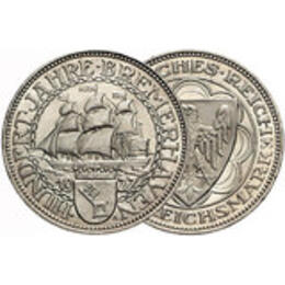 Weimarer Republik 1927 5 Reichsmark Silber Bremerhaven