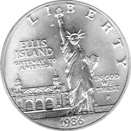 1 Dollar USA, Silbermünze 1986, Ellis Island