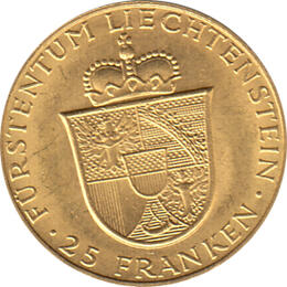 25 Franken Liechtenstein Goldmünze Prince Franz Josef II 1956