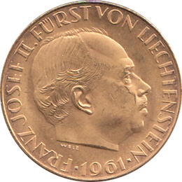 25 Franken Liechtenstein Goldmünze Prince Franz Josef II 1961
