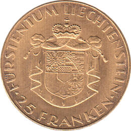 25 Franken Liechtenstein Goldmünze Prince Franz Josef II 1961