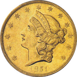 20 Dollar American Liberty Head 1851